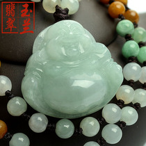 Jade Land Myanmar Emerald Buddha Male Pendant A Goods Glutinous Variety Laughing Buddha Light Green Jade Buddha Pendant big belly Millver