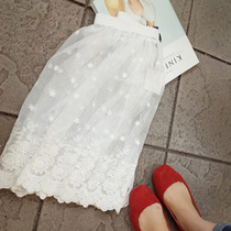 Homemade Korean super beautiful transparent mesh embroidered lace elastic waist skirt long base skirt skirt