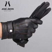 Imported sheep leather high-end mens boutique litchi pattern coarse mineral male leather touch touch screen plus velvet leather gloves