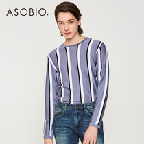 asobio mens thin sweater mens comfortable loose pullover round neck fashion tide striped color long sleeve mens T-shirt