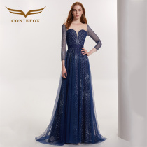 Creative fox blue sexy socialite dinner dress dress host banquet dress female 2021 new evening dress