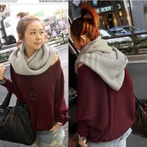 Super cute Korean pop hooded one solid color scarf autumn and winter warm female wool scarf hat