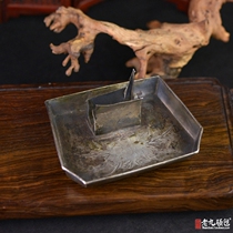 (Sterling silver ashtray)Republic of China Gaogong carved peony silver plate 102g Old Shanghai nine silver buildings Yuji ornaments