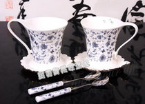 South Korea imported kitchen tableware TOPMATE wedding gift butterfly Gray couple bone china coffee cup coffee spoon 6p