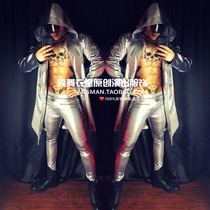 New nightclub male and female singers gogo bar DS Tech style mirror silver hip hop cape costume suit