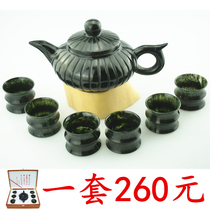 Hedian jade carving Jiuquan Luminous Cup set tea set Jade goblet Cup Cup Tea Cup Qilian Jade Mandarin duck