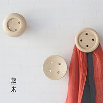 Button wall hanging log creative adhesive hook solid wood coat hook personality decorative adhesive hook porch buckle wall hanging hook