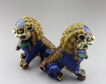 Antique copper cloisonne lion ornaments a pair of pure copper lions decoration Antique bronze collectibles Craft gifts