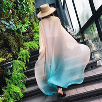 Beach resort Joker silk scarf shawl women long gradient color shawl summer seaside simulation silk beach towel 4740