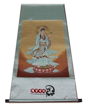 Antique calligraphy painting Chinese painting landscape embroidery middle hall painting calligraphy silk painting decorative painting has been framed sprinkler Guanyin