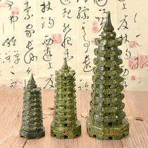 Natural jadeite jade nine-layer 13-layer Wenchang Tower Town house to help students home decoration living room Feng shui jade ornaments
