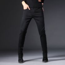 Plus velvet thickened black autumn and winter jeans mens stretch slim-fit casual small pants Korean version of the trend youth long pants