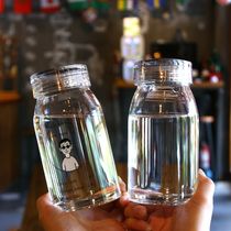 Simple transparent glass small fresh men and women thickened cup bottom Korean version portable home office large capacity water cup