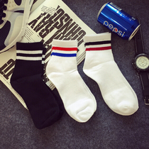 Korean Sports Mens Middle Bon Socks Cotton Socks Mens Korean Version Casual Black And White Blue Red Striped Socks High socks