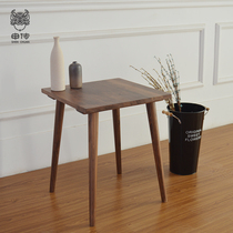 Nordic black walnut furniture solid wood side tea table European simple creative living room bedside corner shelf