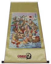 Antique calligraphy painting Chinese painting landscape embroidery middle hall painting calligraphy silk painting decorative painting has been framed Eight immortals across the sea