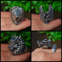 Tibetan silver domineering retro ring Dragon Fox Eagle dragon head male ring national style personality ring