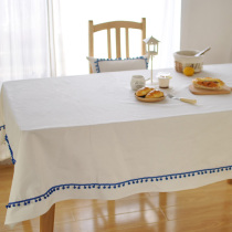 Nordic style original design white cotton tablecloth Blue hair ball lace Christmas cover towel decorative background