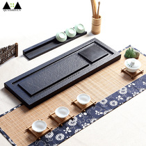 Natural whole black gold stone tea tray Household simple set size black gold stone Kung Fu tea set drainage tea table