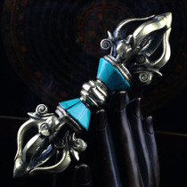 Tibetan Buddhist supplies Nepalese handmade pure copper inlaid with Turquoise Tantric dharma five-stock Vajra Dorji