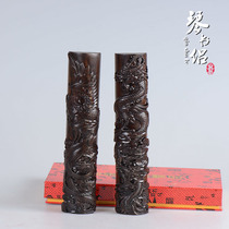 Qin book couple Ebony ebony wood carving crafts bamboo paperweight paperweight paper solid wood room supplies paperweight