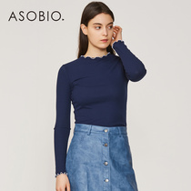 asobio womens womens simple long-sleeved t-shirt womens slim solid color neckline crimped shirt t-shirt womens early autumn
