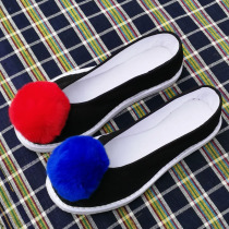 Pure handmade cloth shoes womens thousand-layer bottom round hair ball round mouth fashion breathable feet traditional old Beijing Chinese style