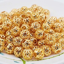 Pure copper-plated gold beads hollow round beads 24k beads road Road does not fade DIY jewelry loose beads bracelet necklace accessories