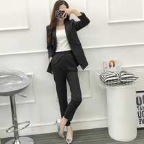2021 Spring and Autumn New Korean version of handsome fashion casual air striped womens suit jacket womens ankle-length pants suit suit suit