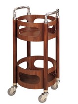 Solid Wood round double-layer wine truck stainless steel service dining car family golden trolley mobile beverage car tea cart