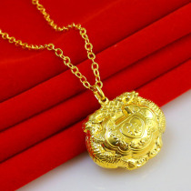Do not fade gold long life lock men and women baby dragon lock 999 thousand foot color 24k gold plated child lock bag pendant Hollow