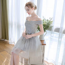Gray bridesmaid dress short banquet evening dress new spring and summer meeting small dress slim woman