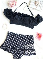 Thailand retro high waist black sexy one word collar bikini female small chest gathered underwire swimsuit hot spring
