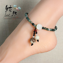 Pure jewelry natural agate anklet female white jade ankle Bodhi Lotus accessories fresh literary style Korean version