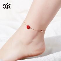 Sidel Rose Anklet 925 Silver Women Simple Personality Japanese and Korean Summer Foot Ring Jewelry Rose Anklet