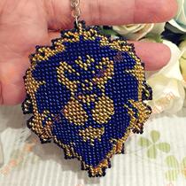 A piece of Miga cross-stitch bead embroidery key ring double-sided embroidered World of Warcraft Union logo (black cloth)