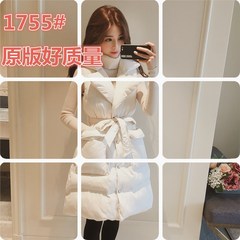 2017秋冬新款韩版翻领加厚棉马甲服系带中长款显瘦棉衣女潮