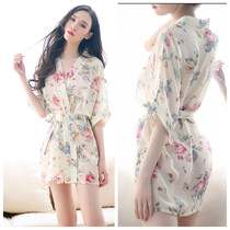 Nightdress womens summer style ice silk thin cardigan can be worn outside high-end chiffon dress nightgown Japanese sexy pajamas
