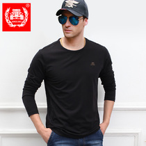 Spring new mens round neck long sleeve T-shirt mens round neck simple casual mens loose top base shirt tide