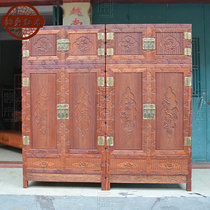 (Yunlai) Burmese rosewood carving four-door wardrobe plum Blue Bamboo chrysanthemum top Cabinet big fruit red sandalwood wardrobe