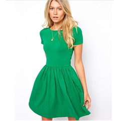 2014春夏新款欧美大牌百搭时尚包袖针织短袖修身纯色连衣裙