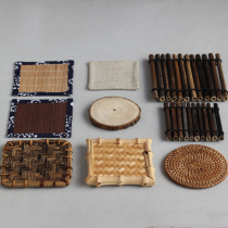 Handmade bamboo and wood tea mat Tea tray coaster Corn flax solid wood Rattan woven tea mat Tea mat coaster Japanese pastoral