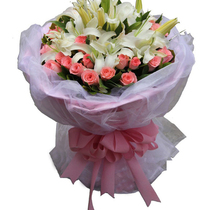 33 pink roses 5 lilies mix and match bouquets Shanghai Flowers Express holiday birthday relatives and friends Flowers Express