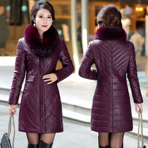 Leather down jacket female 2021 new fox fur Haining Leather Coat long size Korean fur slim jacket