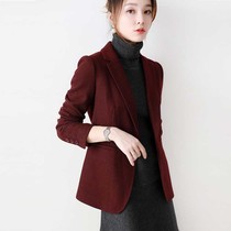 Japanese light luxury slim woolen suit womens 2021 autumn and winter new casual wool blazer medium and long