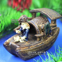 Fish Tank Aquarium Landscaping Simulation Ceramic Fishing Boat Angler Fishing Decoration Decoration Small Ornament Boat Decoration Water Landscape