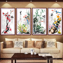 2020 antique cross stitch plum orchid bamboo chrysanthemum 2021 vertical version 3D simple embroidery new living room Chinese style atmospheric line embroidery