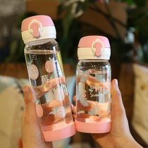 Korean Version Creative Play Cover Pink Teenage Girl Cute Glass Cup Female girl Soft girl with cover leakproof sealing water mug