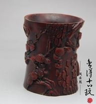 Ancient play miscellaneous imitation red wood relief resin pen holder with knowledge of pen holder swing piece Wen house supplies business gift