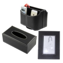 European Creative Leather remote control storage box leather tissue box leather photo frame three-piece set